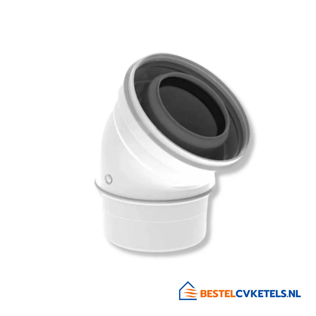 Burgerhout Twinsafe PP bocht 45° wit Ø60/100mm voor rookgasafvoer en luchttoevoer in HR-ketels